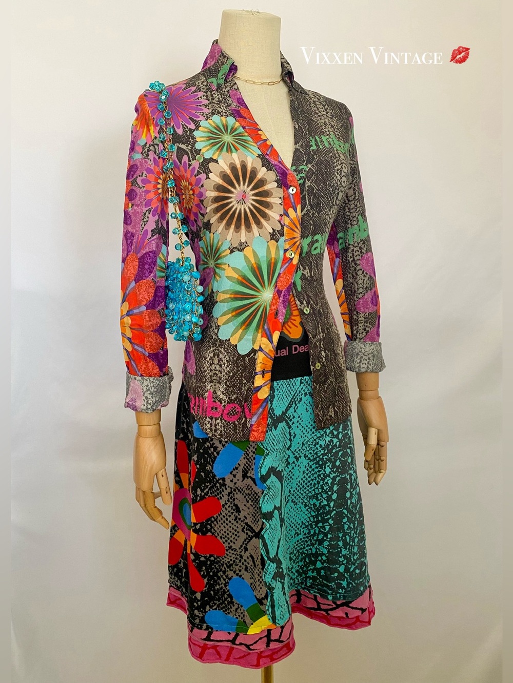 DESIGUAL FUNKY PSYCHEDELIC 'RAINBOW' DESERT THEME PATCHWORK 2-PIECE OUTFIT